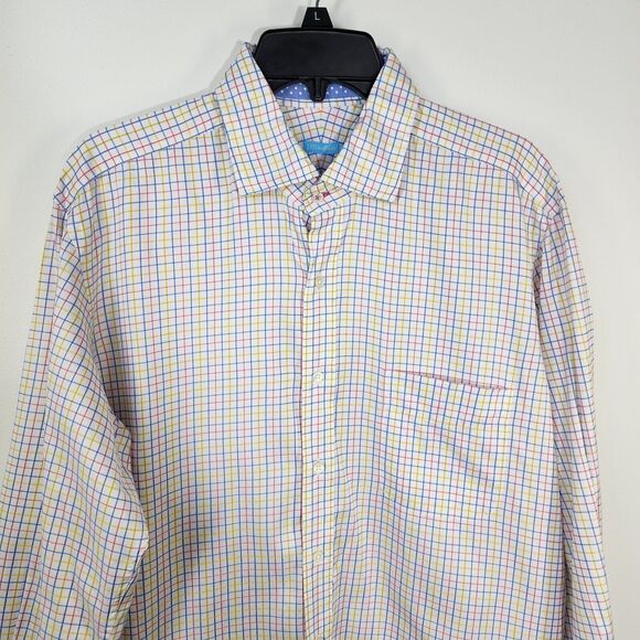 J McLaughlin Mens Shirt Medium White Check Long Sleeve Preppy Pocket Button Up - Picture 3 of 12